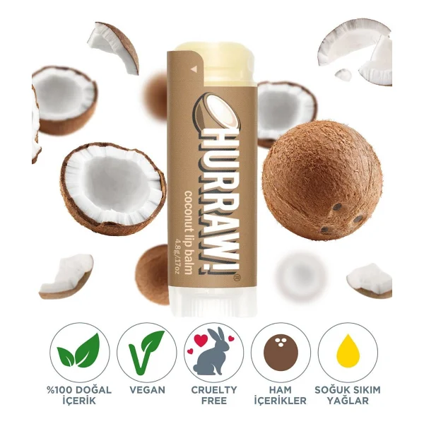 Hurraw Coconut Lip Balm Hindistan Cevizi Özlü Dudak Balmı - Görsel 7