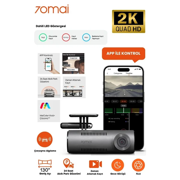 70mai M310 2k Ön Araç Kamerası - Görsel 2