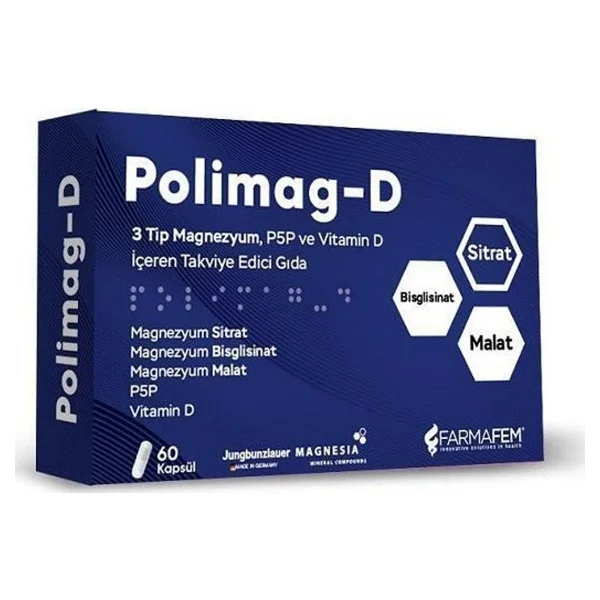 Farmafem Polimag-D 3 Tip Magnezyum P5p Vitamin D 60 Kapsül - Görsel 3