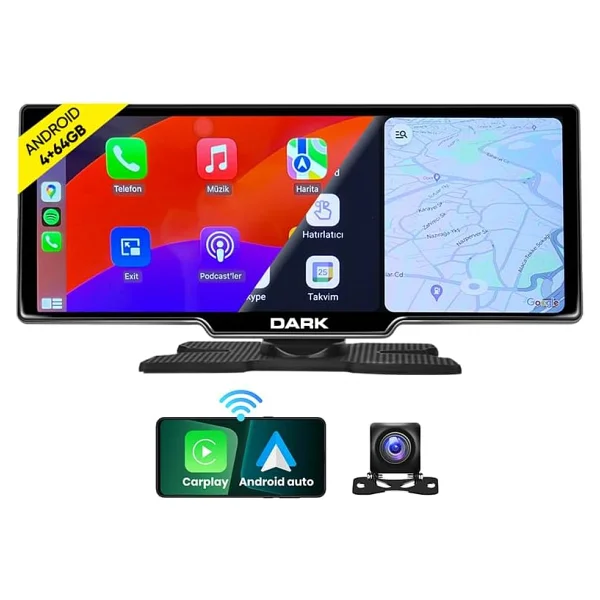 Dark 11.3" IPS Apple CarPlay & Android Auto / AirPlay, Android Cast Ekran Yansıtma, ADAS Sürüş Sistemli 4K Ön & Arka Kameralı Torpido Üstü Araç Multimedya Ekranı - Görsel 10