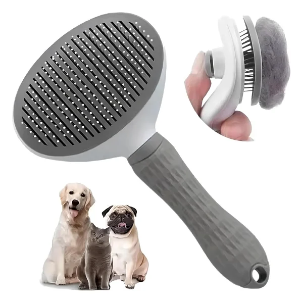 BUFFER Kedi Köpek Tüy Toplayıcı Kendini Temizleyebilen Ergonomik Saplı Evcil Hayvan Tarağı (GRİ) - Görsel 10
