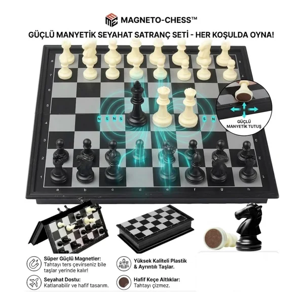 Mıknatıs Taşlı Ahşap Katlanabilir Kutulu Satranç Oyunu 12.5 Cm G610 - Görsel 7