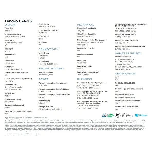 Lenovo C24-25 66B0KAC1TK 23.8" 4 ms Full HD 75 Hz Monitör - Görsel 10