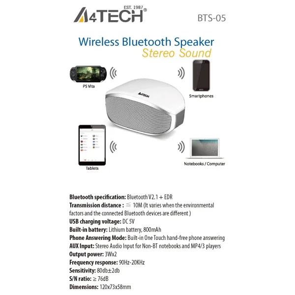 A4 Tech Bts-005 6 W Beyaz Bluetooth Hoparlör - Görsel 2
