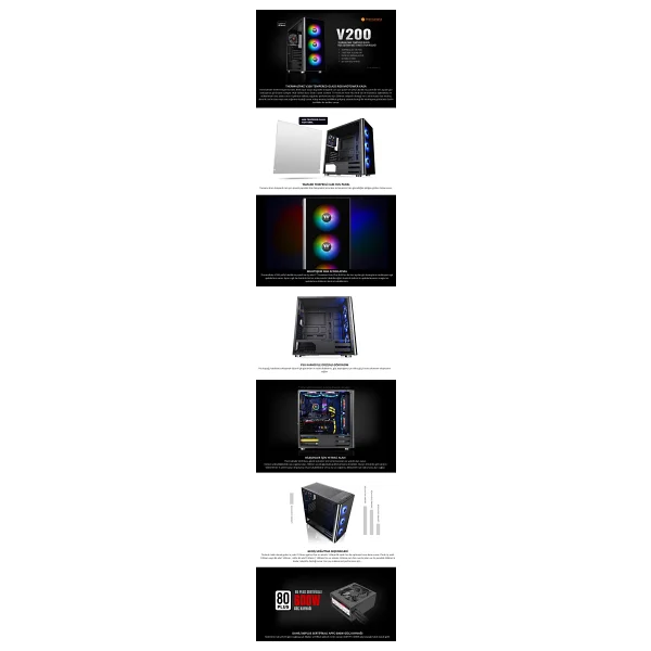 Thermaltake 600 W V200 Ca-3k8-60m1we-00 LED Fanlı Atx Oyuncu Kasası - Görsel 5