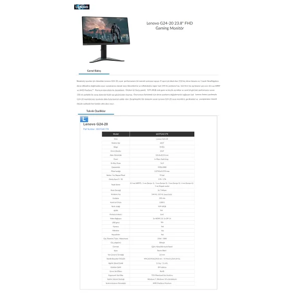 Lenovo G24-20 66cfgac1tk 23.8" 0.5 Ms Full HD Ips 165 Hz Oyuncu Monitörü - Görsel 9