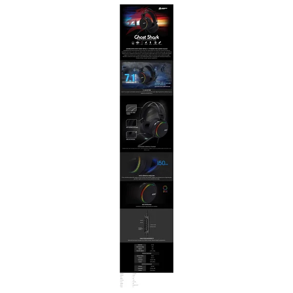 Gamebooster Ghost Shark Rainbow RGB 7.1 GB-H8 Kablolu Mikrofonlu Kulak Üstü Oyuncu Kulaklığı - Görsel 9