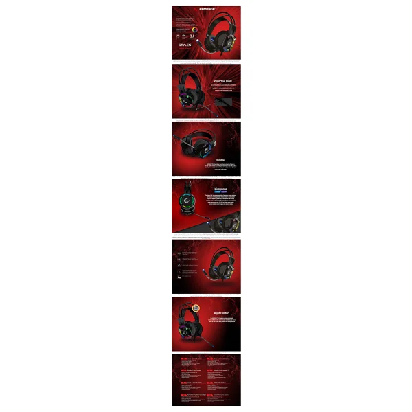 Rampage Styles RGB 7.1 USB Kablolu Kulak Üstü Oyuncu Kulaklığı - Görsel 6