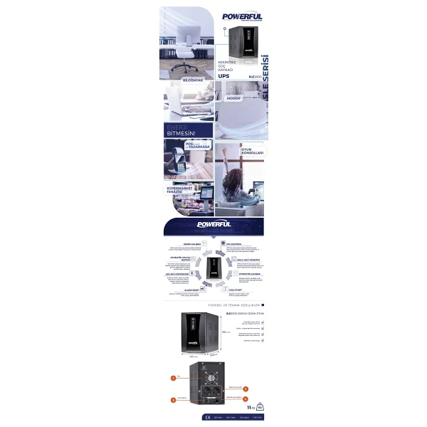 Powerful Sle-2000 2.000 Va Line Interactive Kesintisiz Güç Kaynağı - Görsel 4