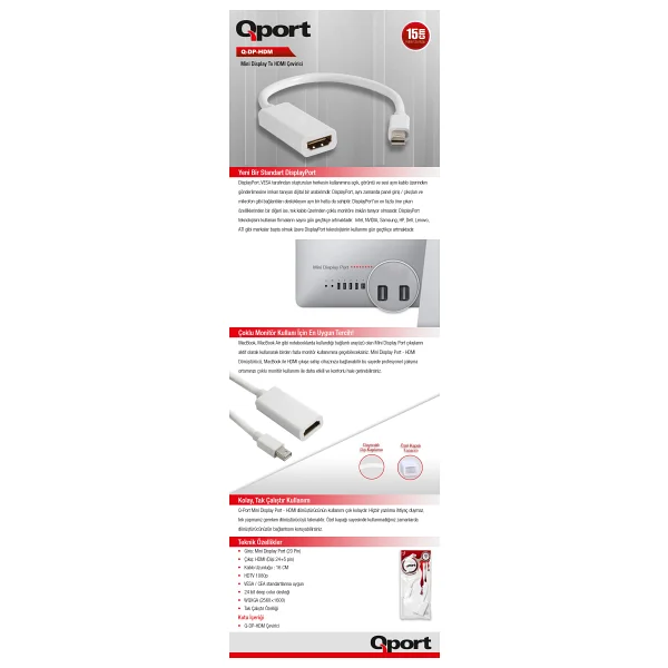 Qport Q-Dp-Hdm Mini Displayport To Hdmı Dönüştürücü - Görsel 4