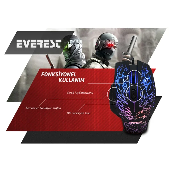 Everest Sm-700 Lazer Kablolu Oyuncu Mouse - Görsel 8