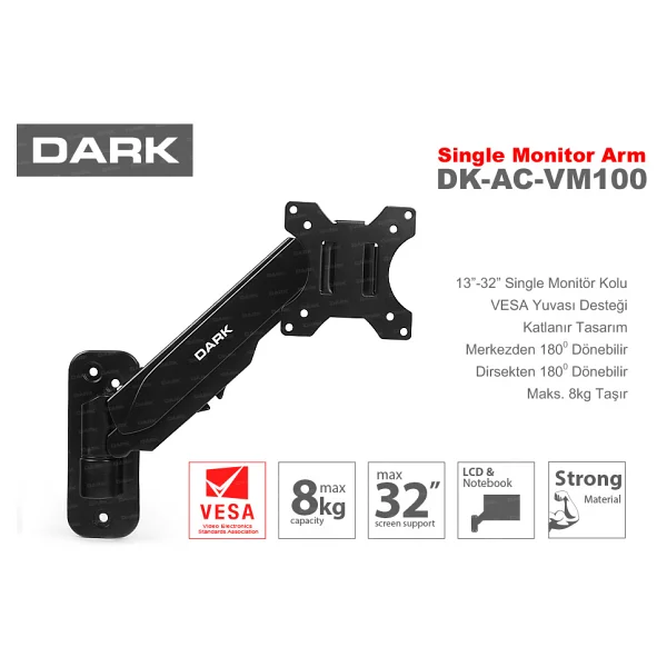 Dark VM100 DK-AC-VM100 13-32 inç Tek Kollu Amortisörlü Monitör Standı - Görsel 10
