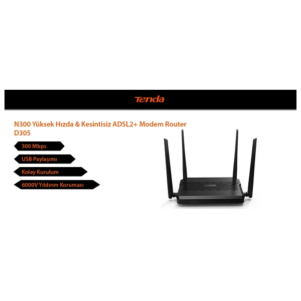 Tenda D305 4 Port 300 Mbps Adsl2+ Modem - Görsel 7