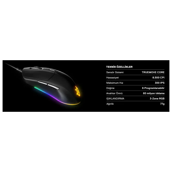 Steelseries Rival 3 RGB Ergonomik Optik Kablolu Oyuncu Mouse - Görsel 8