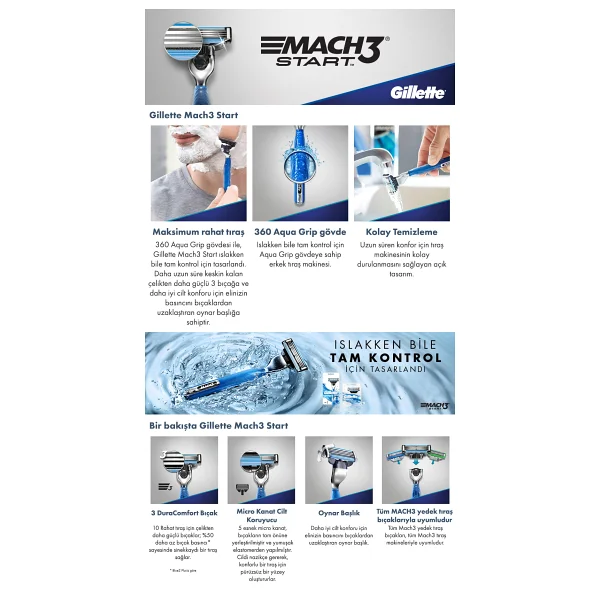 Gillette Mach3 Start Tıraş Makinesi + Yedek Tıraş Bıçağı Ergonomik Tasarım İle Hassas Tıraş Deneyimi - Görsel 8