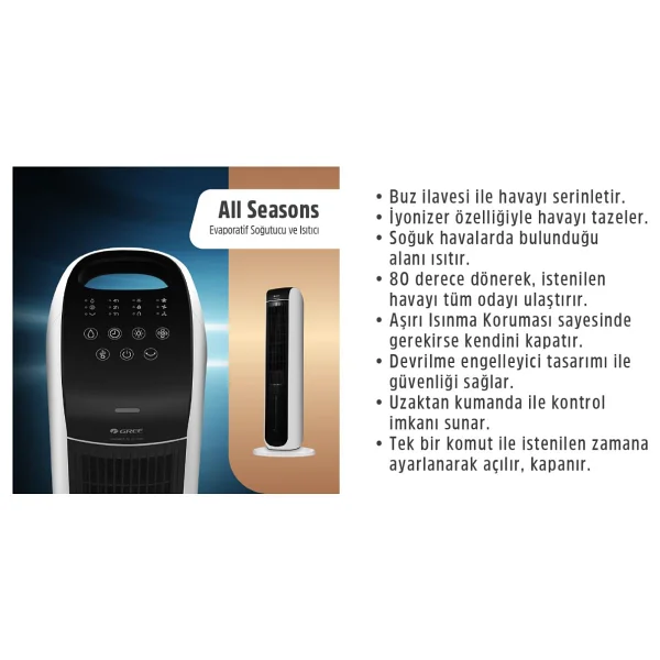 Gree All Seasons Evaporatif Uzaktan Kumandalı Soğutucu Ve Kule Tipi Isıtıcı - Görsel 9