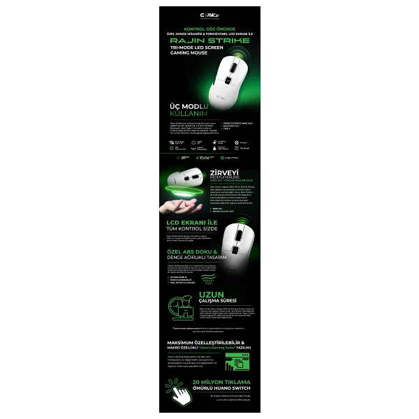 Claws Rajin Strike Şarjlı Optik Kablolu/Kablosuz Oyuncu Mouse - Görsel 6