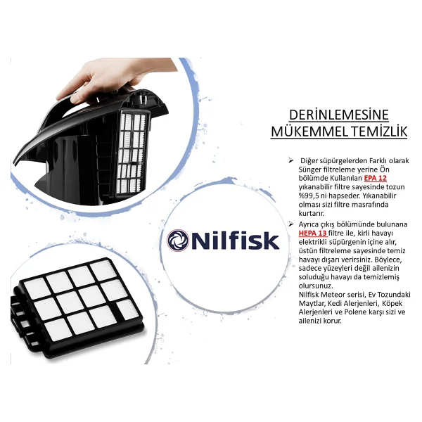 Nılfısk Meteor Comfort Eu - Turbo Başlıklı Toz Torbasız Elektrikli Süpürge - Siyah - Görsel 10
