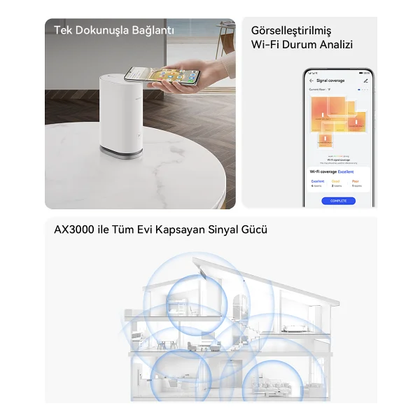 Huawei Wi-Fi Mesh 3 (2-Pack) , Ax3000 , 400 M2'ye Kadar Kapsam , 3x10/100/1000mbps Ports, Harmonyos Mesh+ , NFC 1.0 Huawei Share) - Beyaz - Görsel 9