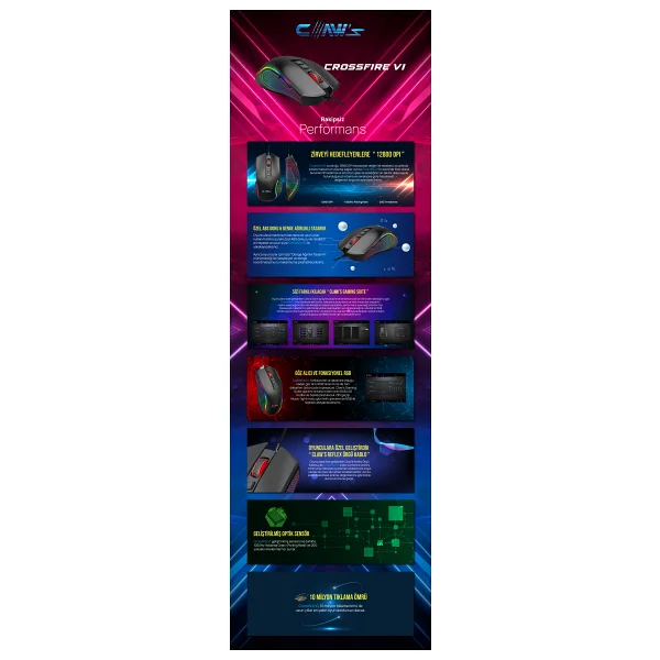 Claws Crossfire V1 Beyaz RGB Makrolu Optik Kablolu Oyuncu Mouse - Görsel 10