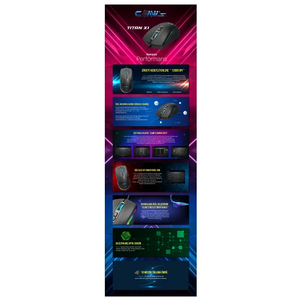 Claws Titan X1 Beyaz RGB Optik Kablolu Oyuncu Mouse - Görsel 8