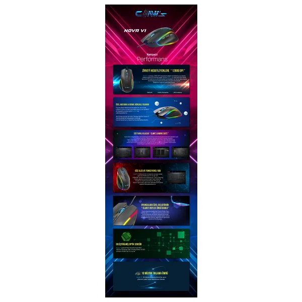 Claws Nova V1 Siyah RGB Optik Kablolu Oyuncu Mouse - Görsel 10