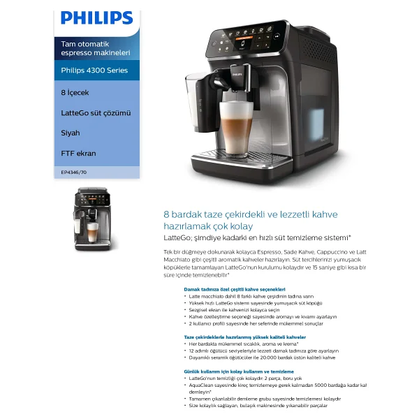 Philips 4300 Serisi Lattego Ep4346/70 Tam Otomatik Espresso Makinesi - Görsel 10