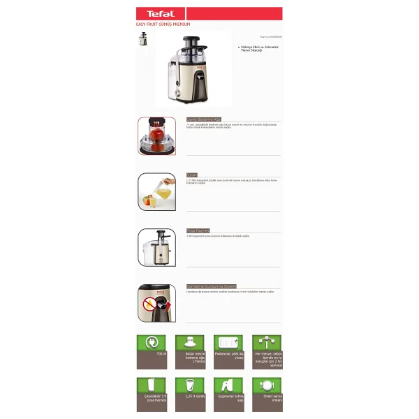 Tefal Easy Fruit Gümüş 700 W Katı Meyve Sıkacağı - Görsel 3