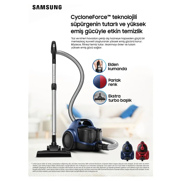 Samsung Vc07t357mh Vc3500tm Cycloneforce 750 W Toz Torbasız Süpürge - Görsel 8