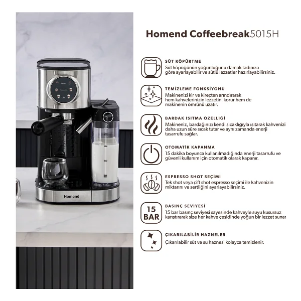 Homend Coffeebreak 5015h Yarı Otomatik Espresso Makinesi - Görsel 8