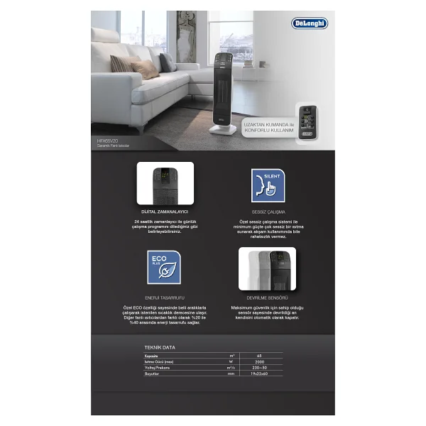 Delonghi Hfx65v20 2000 W Uzaktan Kumandalı Seramik Isıtıcı - Görsel 2
