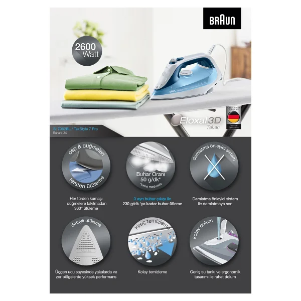 Braun TexStyle 7 Pro SI7062BL 2600 W Buharlı Ütü - Görsel 5