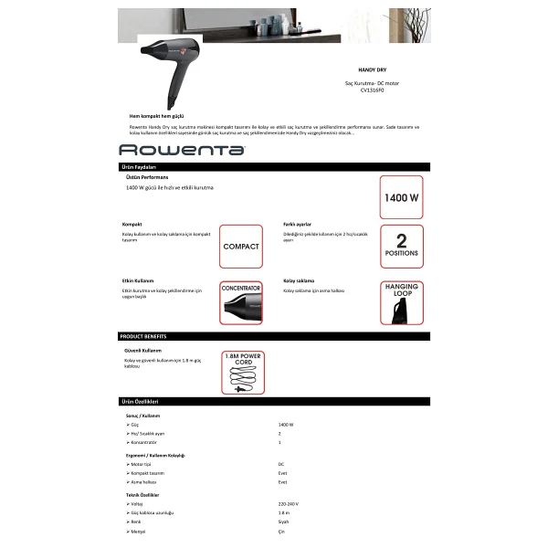 Rowenta Cv1316f0 1400 W Saç Kurutma Makinesi - Görsel 3
