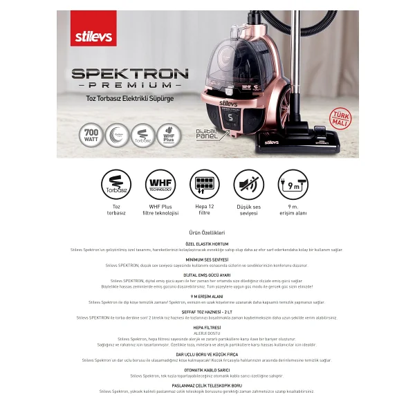 Stilevs Spektron Premium Rose 700 W Toz Torbasız Süpürge - Görsel 7