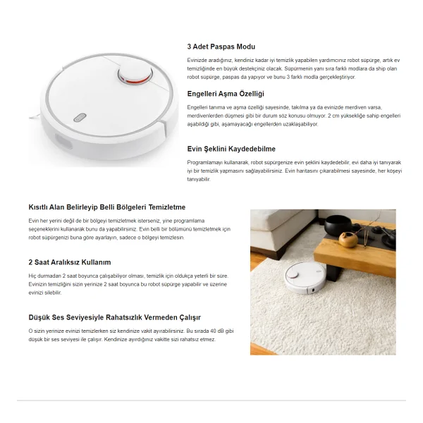 Xiaomi Mi Vacuum Mop Pro Beyaz Akıllı Robot Süpürge - Görsel 8