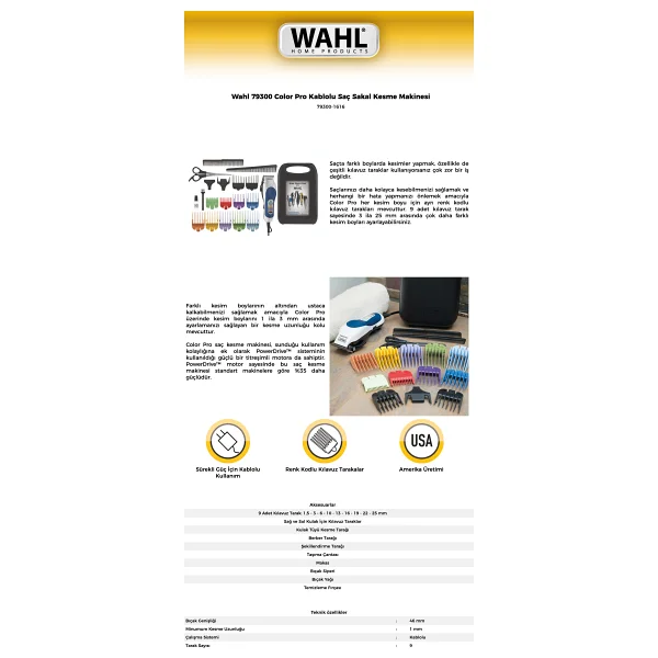 Wahl 79300-1616 Color Pro Kablolu Saç Kesme Makinesi - Görsel 9