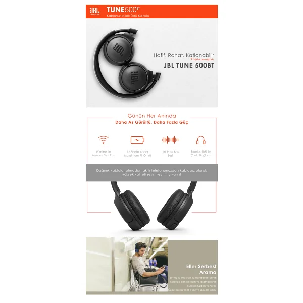 Jbl Tune 500bt Kulak Üstü Bluetooth Kulaklık - Görsel 6