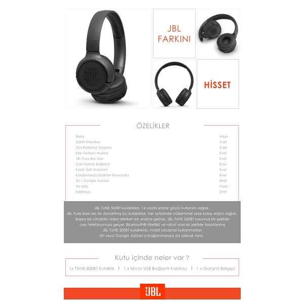 Jbl Tune 500bt Kulak Üstü Bluetooth Kulaklık - Görsel 7
