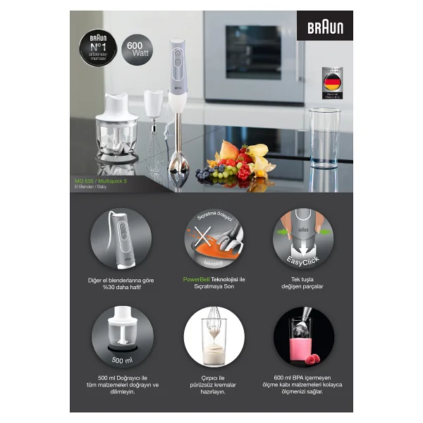 Braun Multiquick 5 Mq 535 Sauce 600 W Blender Seti - Görsel 3