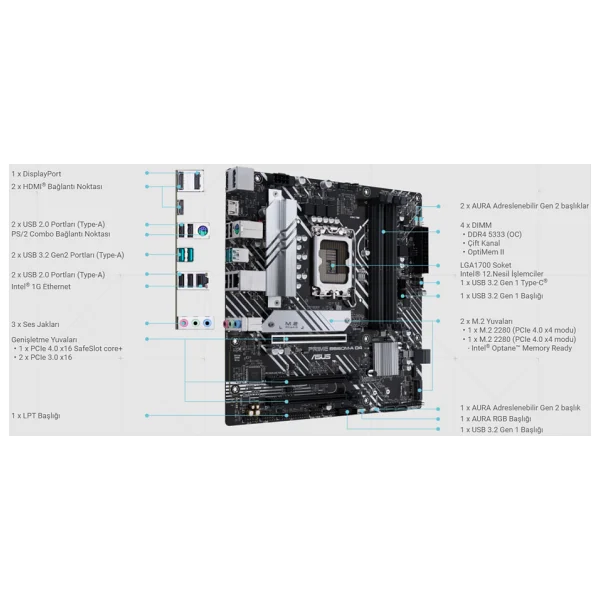 Asus Prime B660M-A D4 Intel LGA1700 DDR4 Micro ATX Anakart - Görsel 6