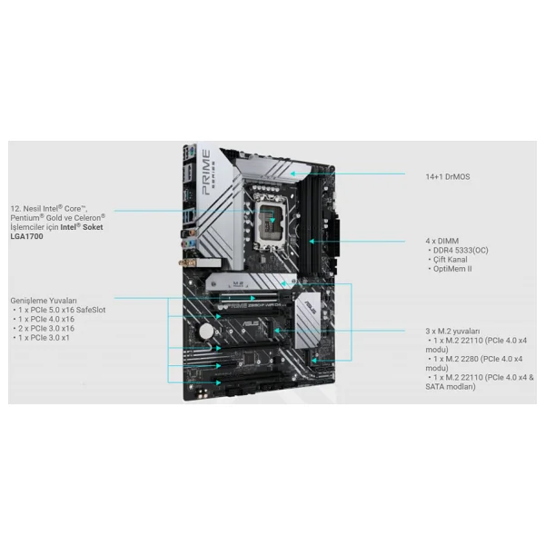 Asus Prime Z690-P Wi-Fi D4 Intel LGA1700 DDR4 ATX Anakart - Görsel 8