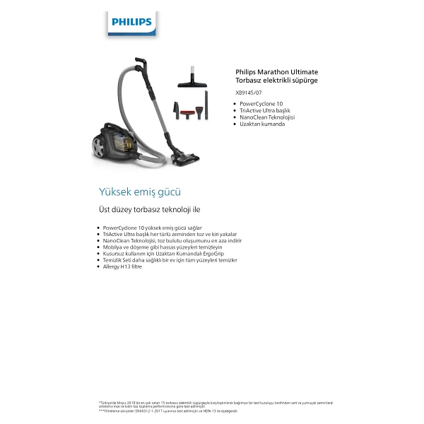 Philips Marathon Ultimate Xb9145/07 899 W Toz Torbasız Süpürge - Görsel 9