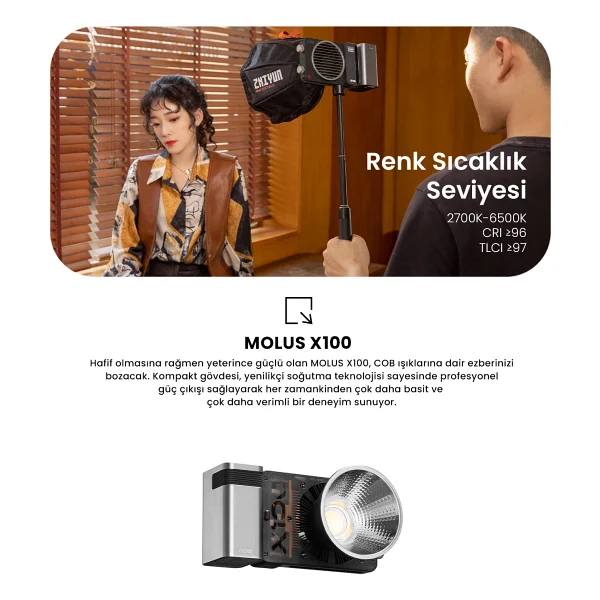 Zhiyun Molus X100 Bi-Color Pocket Cob Monolight - Görsel 5