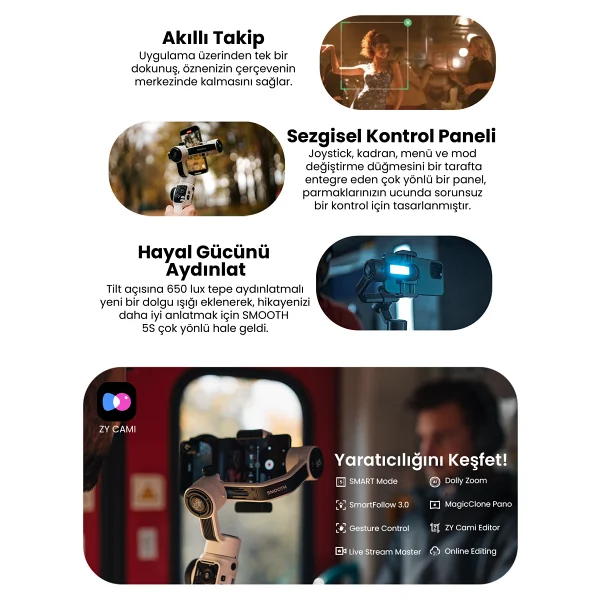 Zhiyun Smooth 5s Combo Gri Gimbal - Görsel 7