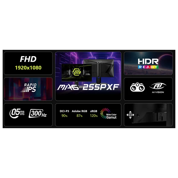 Msı Mag 255pxf 24.5" 0.5 Ms Full HD Pivot Ips 300 Hz Oyuncu Monitörü - Görsel 9