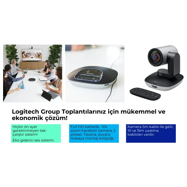 Logitech Group Konferans Kamerası Büyük Odalar Için Ekstra Mikrofonla Birlikte - Görsel 10