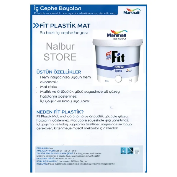 Marshall Fit Plastik Mat 3.5 Kg İç Cephe Boyası - Görsel 9