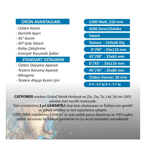 Catpower 2211 Üstten Tablalı Gönye Testere - Görsel 8
