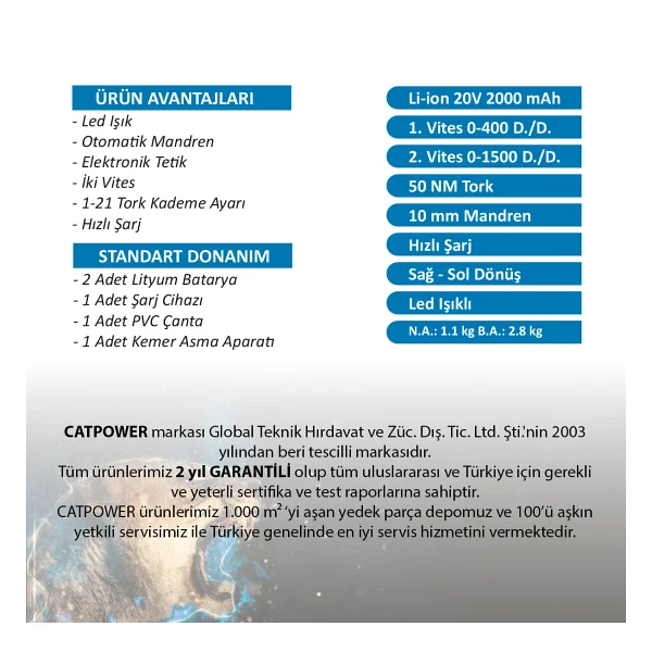Catpower 5150 20 V 2 Ah Çift Akülü Vidalama Makinesi - Görsel 2
