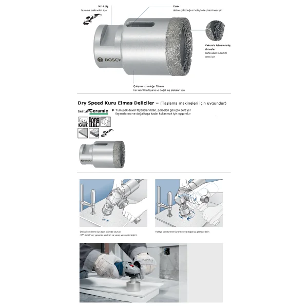 Bosch Professional Accessories Best Serisi, Taşlama Makinelerine Uyumlu Seramik İçin Kuru Elmas Deliçi, 51 X 35 Mm - Görsel 4
